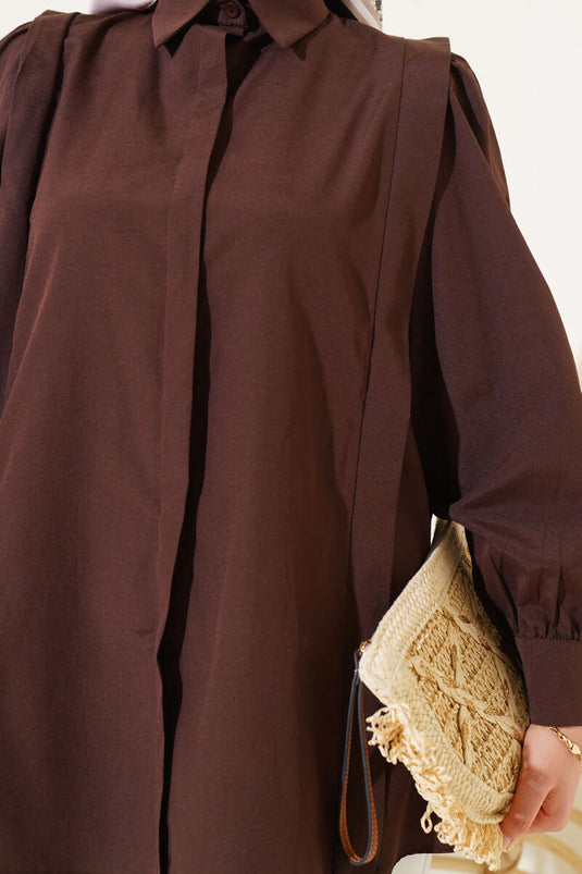Chemise plissée aux épaules marron