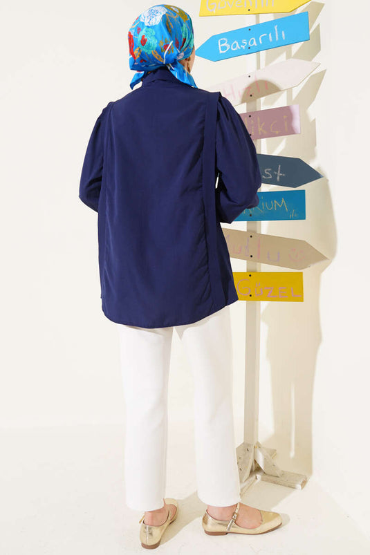 Shoulder Pleat Detailed Shirt Navy Blue