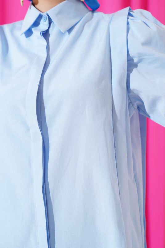 Omuz Pile Detaylı Gömlek Mavi