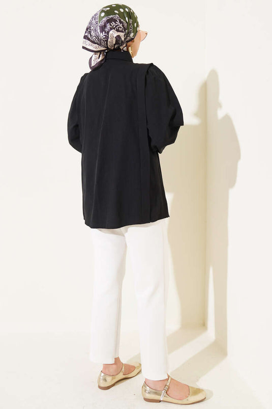 Shoulder Pleat Detailed Shirt Black