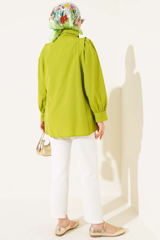 Chemise plissée aux épaules, vert pétrole