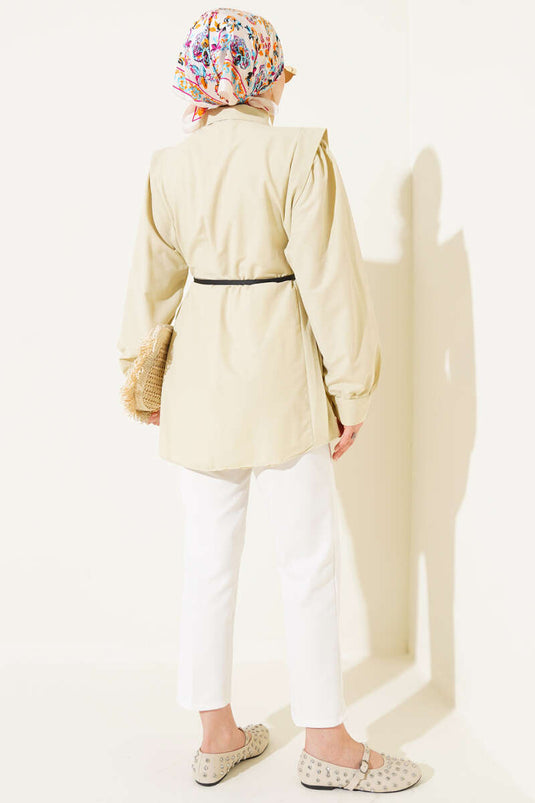 Chemise ceinturée à plis aux épaules, citron vert