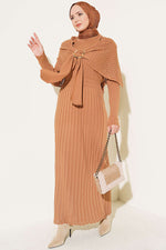 Robe En Tricot Détails Épaule Châle Latte