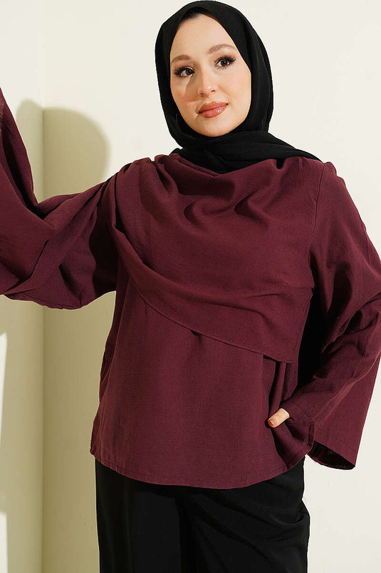 Omuz Şallı Vual Bluz Bordo