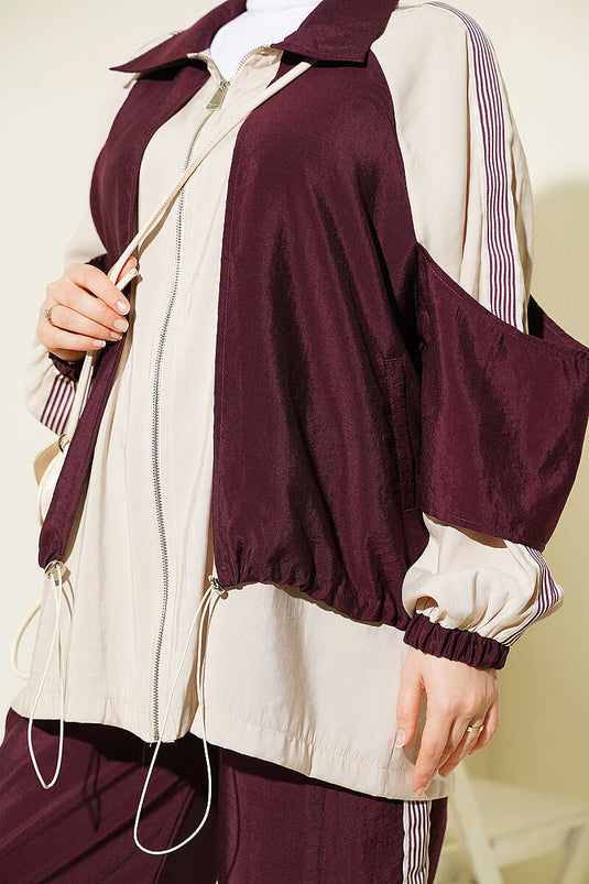 Ensemble Deux Pièces Violet Avec Bandeaux Sur Les Épaules Et Tissu Tricoté