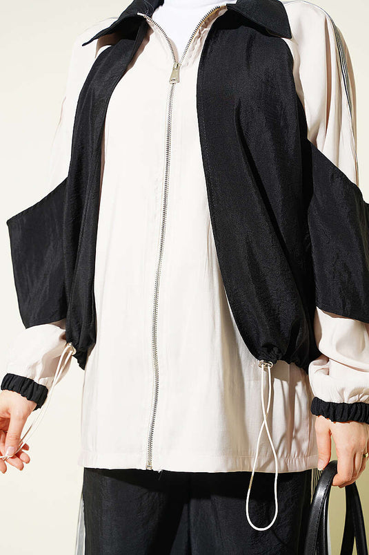 Zwart Twee-Delig Set Met Schouderstreep Detail En Gebreide Stoffering