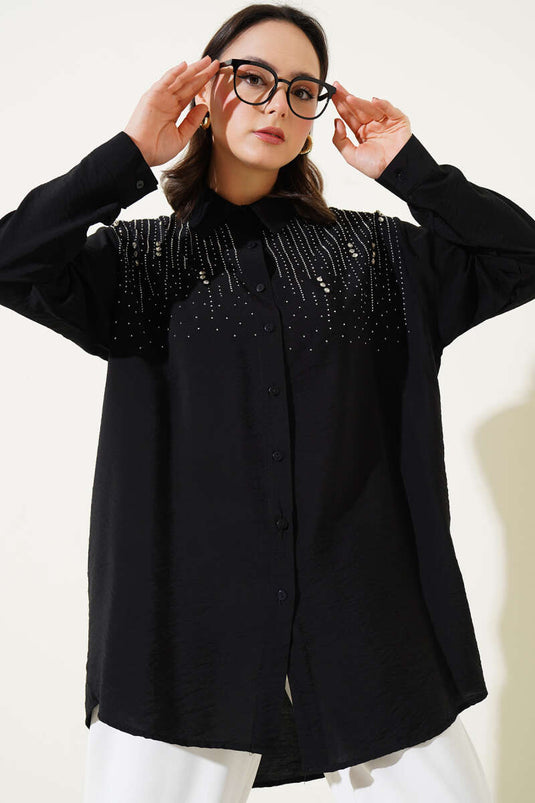 Chemise rayée noire à épaules dénudées