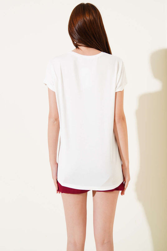 Schouder Stone Pearl T-shirt Ecru