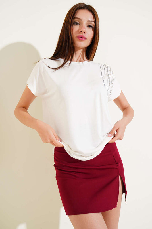 Schouder Stone Pearl T-shirt Ecru