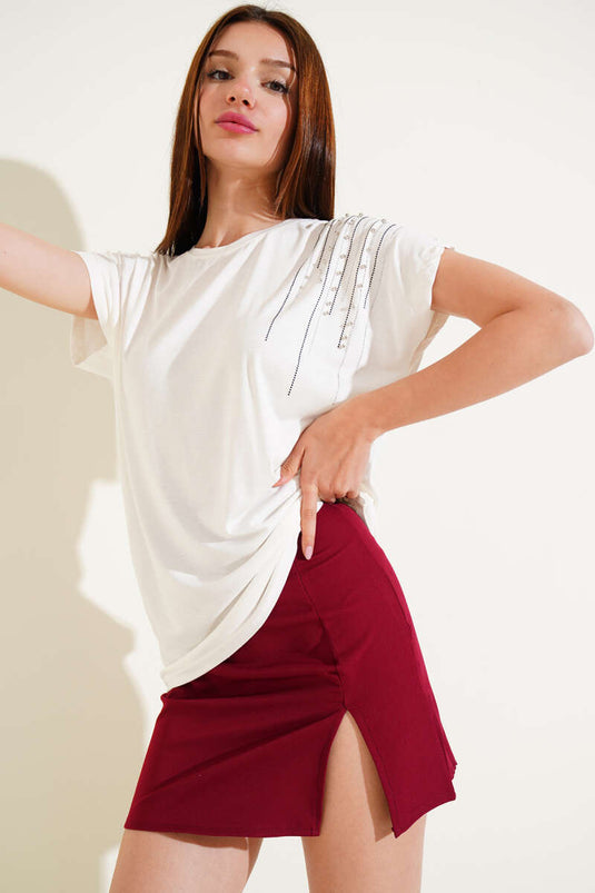 Schouder Stone Pearl T-shirt Ecru