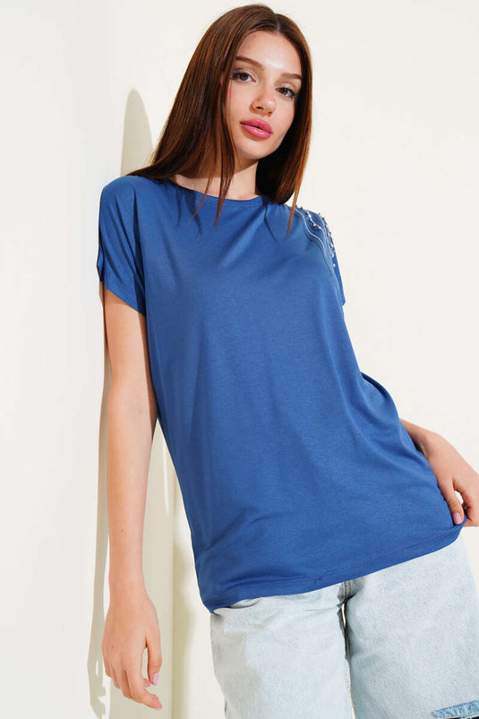 Schoudersteen Parel T-shirt Indigo