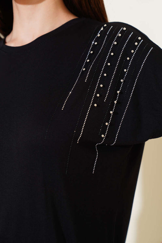 Schouder Stoned Pearl T-shirt Zwart