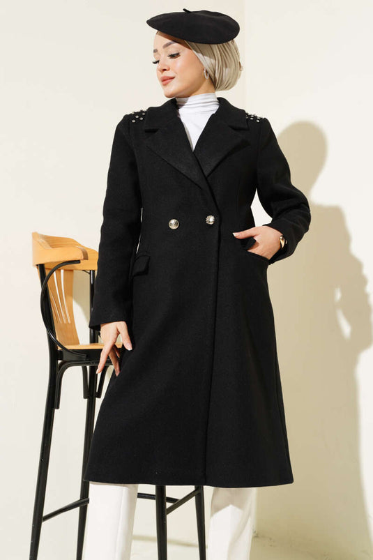 Manteau Surpiqué Pierre Épaule Noir