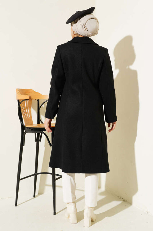 Manteau Surpiqué Pierre Épaule Noir