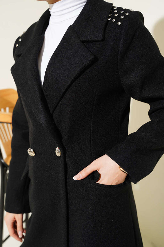 Manteau Surpiqué Pierre Épaule Noir