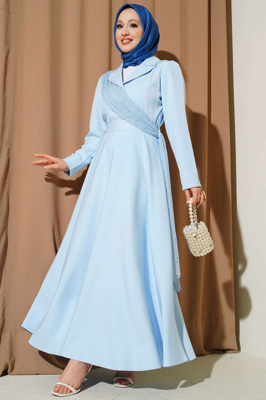 Robe croisée à col en tulle bleu bébé