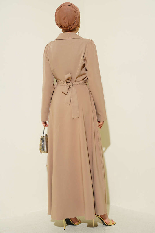 Robe croisée à col en tulle beige