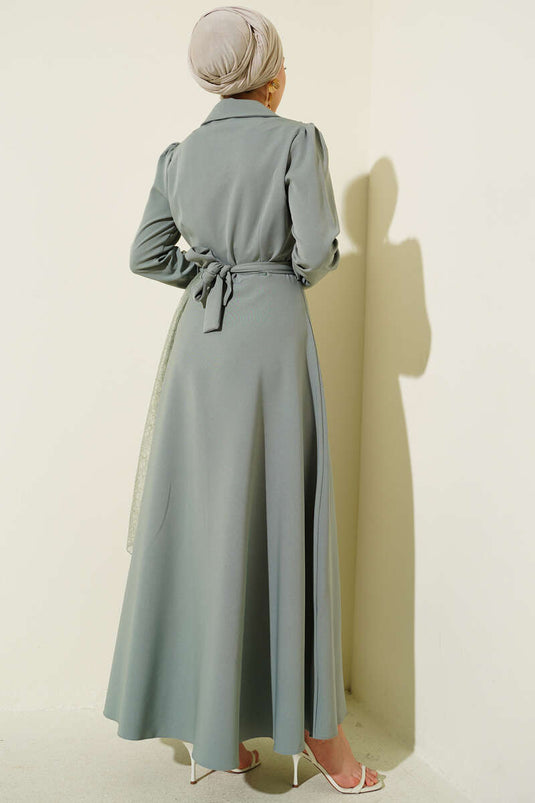 Robe croisée à col en tulle vert avocat