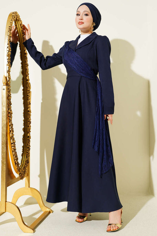 Robe croisée à col en tulle bleu marine