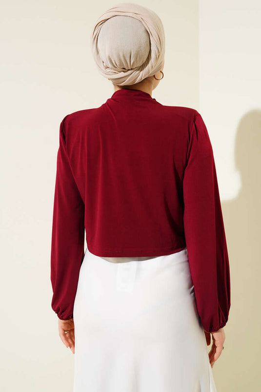 Shoulder Padded Cowl Neck Sandy Blouse Claret Red