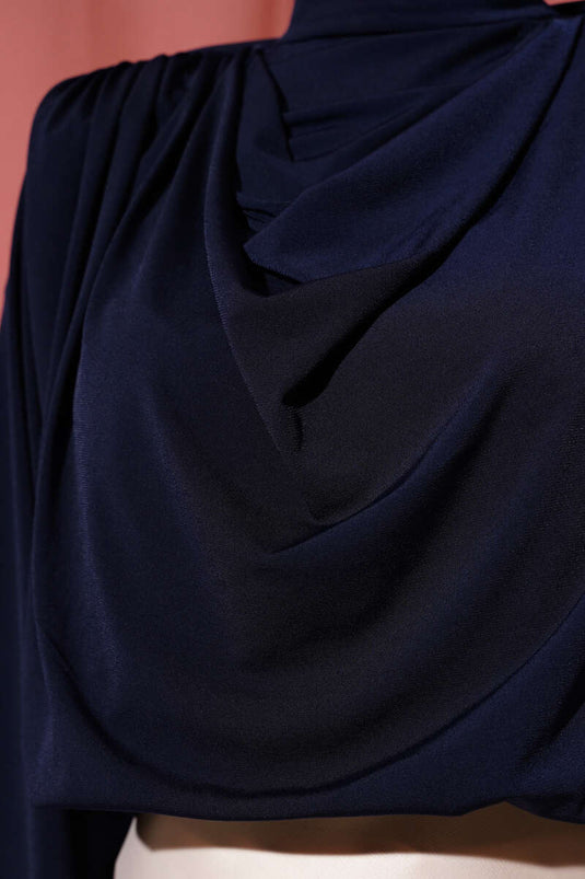 Omuz Vatkalı Degaje Yaka Sandy Bluz Lacivert