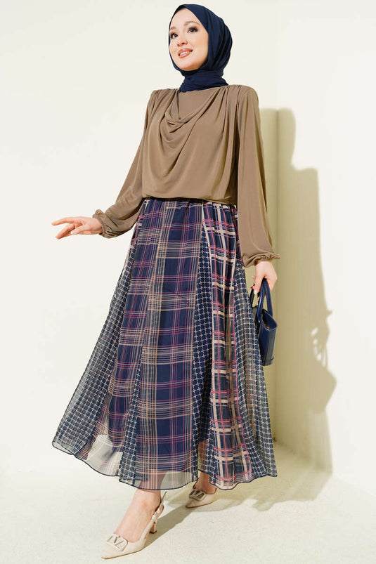 Shoulder-Padded Scoop Neck Sandy Blouse in Mink