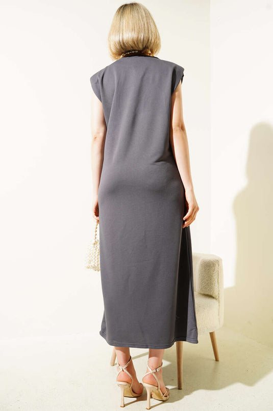 Robe basique sans manches à épaulettes couleur fumée