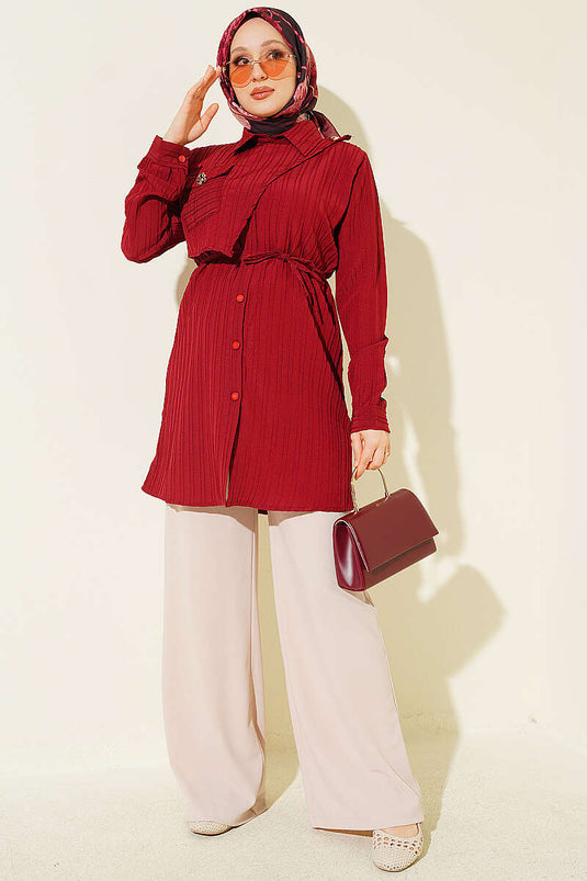 Chemise Bordo À Boutons Et Poches