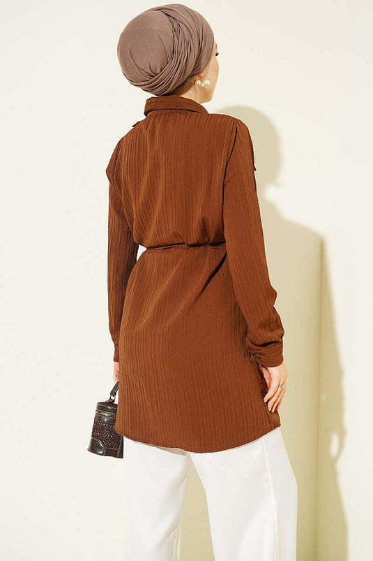 Chemise Marron À Boutons Et Poches