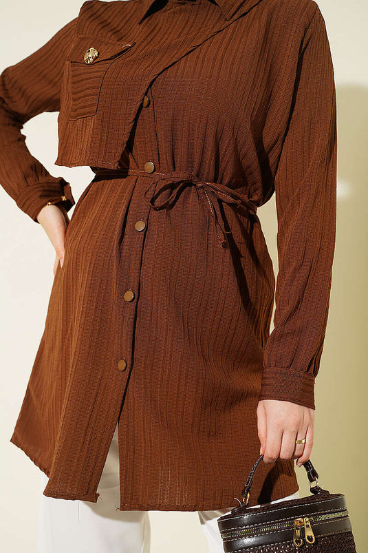 Chemise Marron À Boutons Et Poches