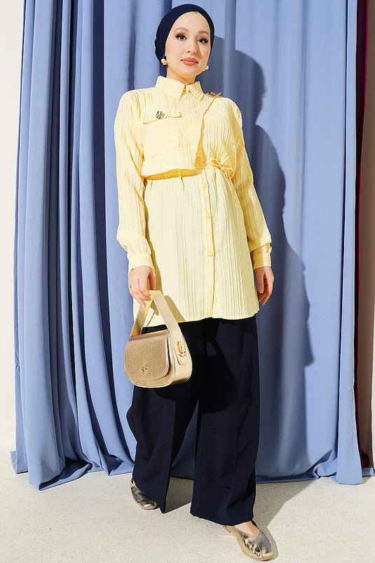 Chemise Jaune À Boutons Et Poches