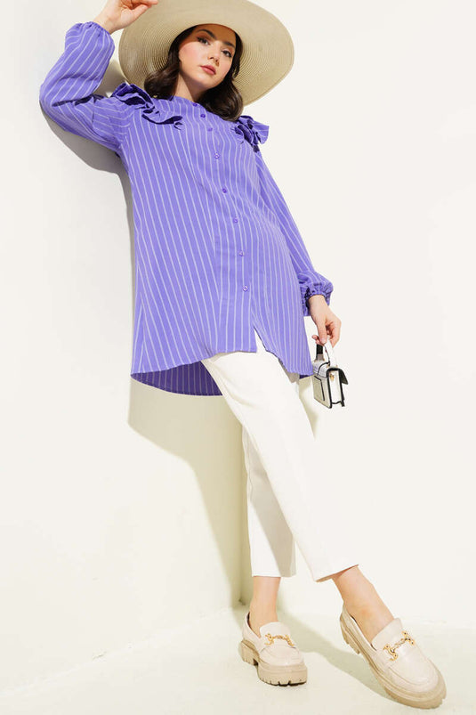 Ruffled Shoulder Striped Tunic Lilac