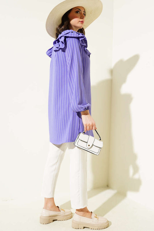 Ruffled Shoulder Striped Tunic Lilac