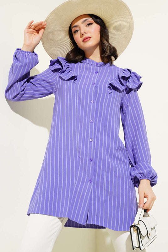 Ruffled Shoulder Striped Tunic Lilac