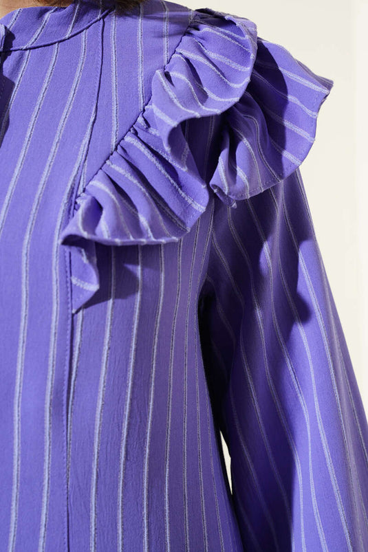 Ruffled Shoulder Striped Tunic Lilac