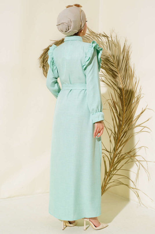 Robe Lin Epaule Volante Menthe