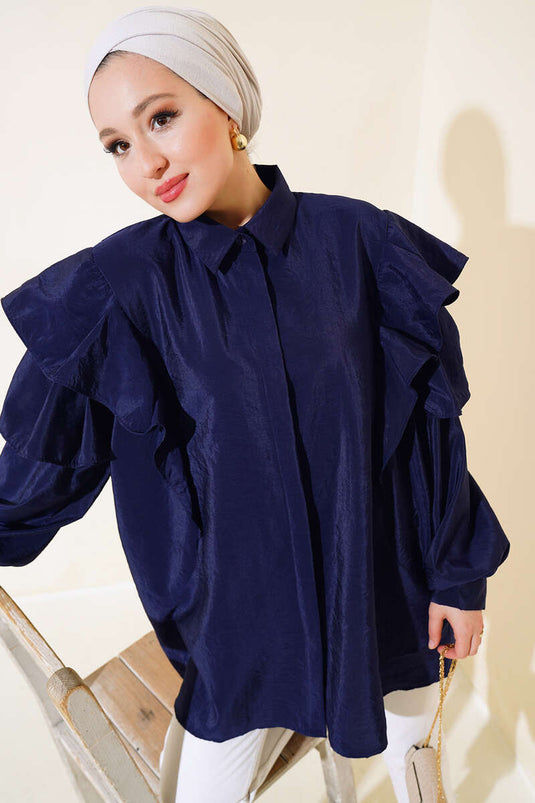 Layered Shoulder Tunic Navy Blue