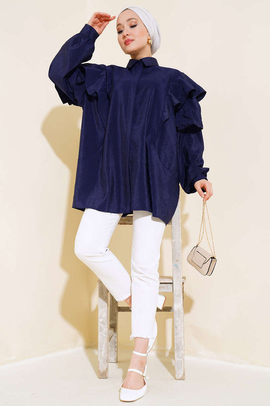 Layered Shoulder Tunic Navy Blue