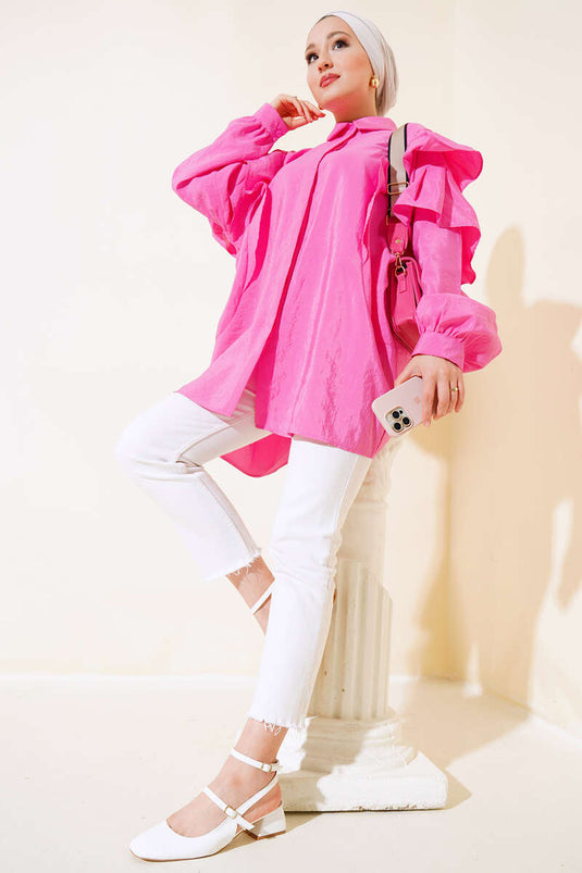 Layered Shoulder Tunic Pink