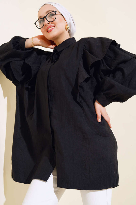 Layered Shoulder Tunic Black