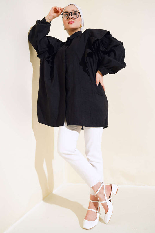 Layered Shoulder Tunic Black