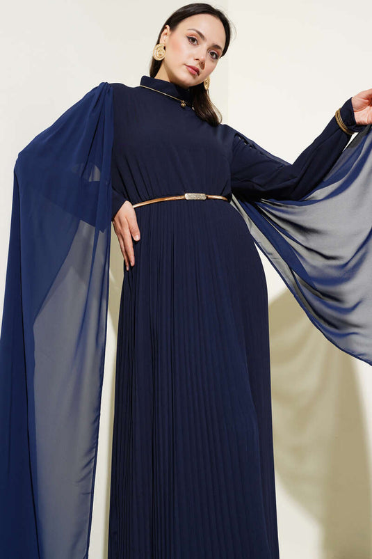 Chiffon capejurk met schouders marineblauw