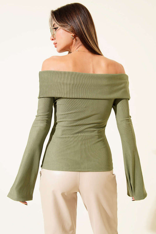 Chemisier à épaules dénudées et fermeture éclair, vert clair.