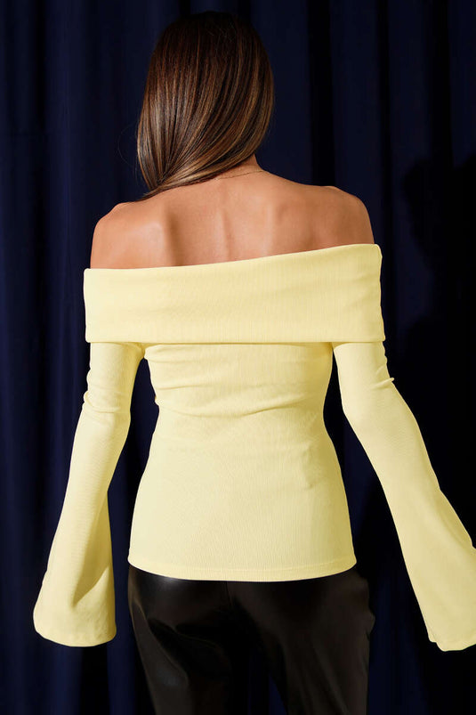 Chemisier jaune à épaules dénudées et fermeture éclair
