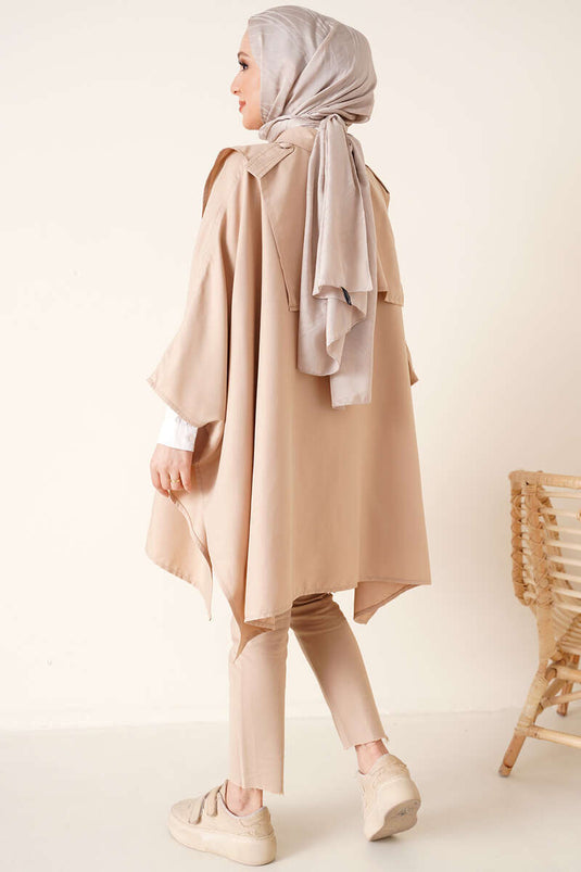 Poncho avec épaulettes sur l'épaule Beige