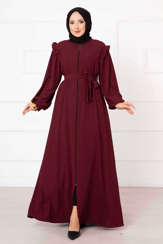 Abaya avec détail volant sur l'épaule Rouge Claret