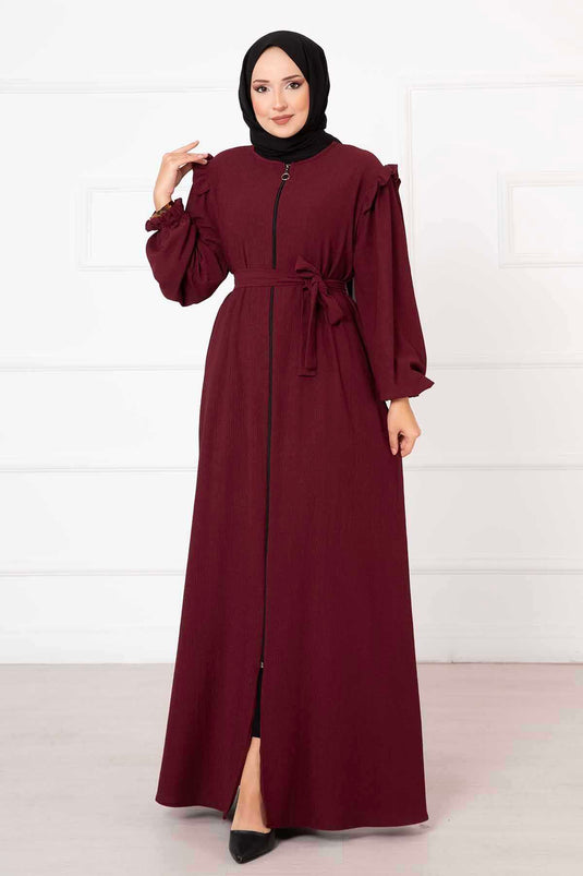 Abaya avec détail volant sur l'épaule Rouge Claret