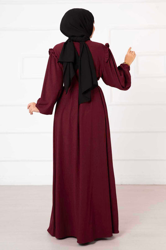 Abaya avec détail volant sur l'épaule Rouge Claret