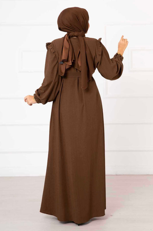 Abaya avec détail volant sur l'épaule marron