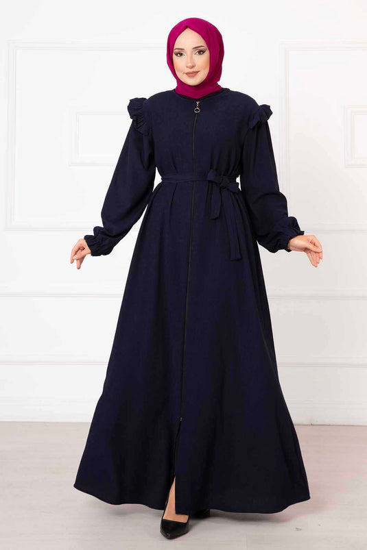 Abaya avec détail volant sur l'épaule bleu marine